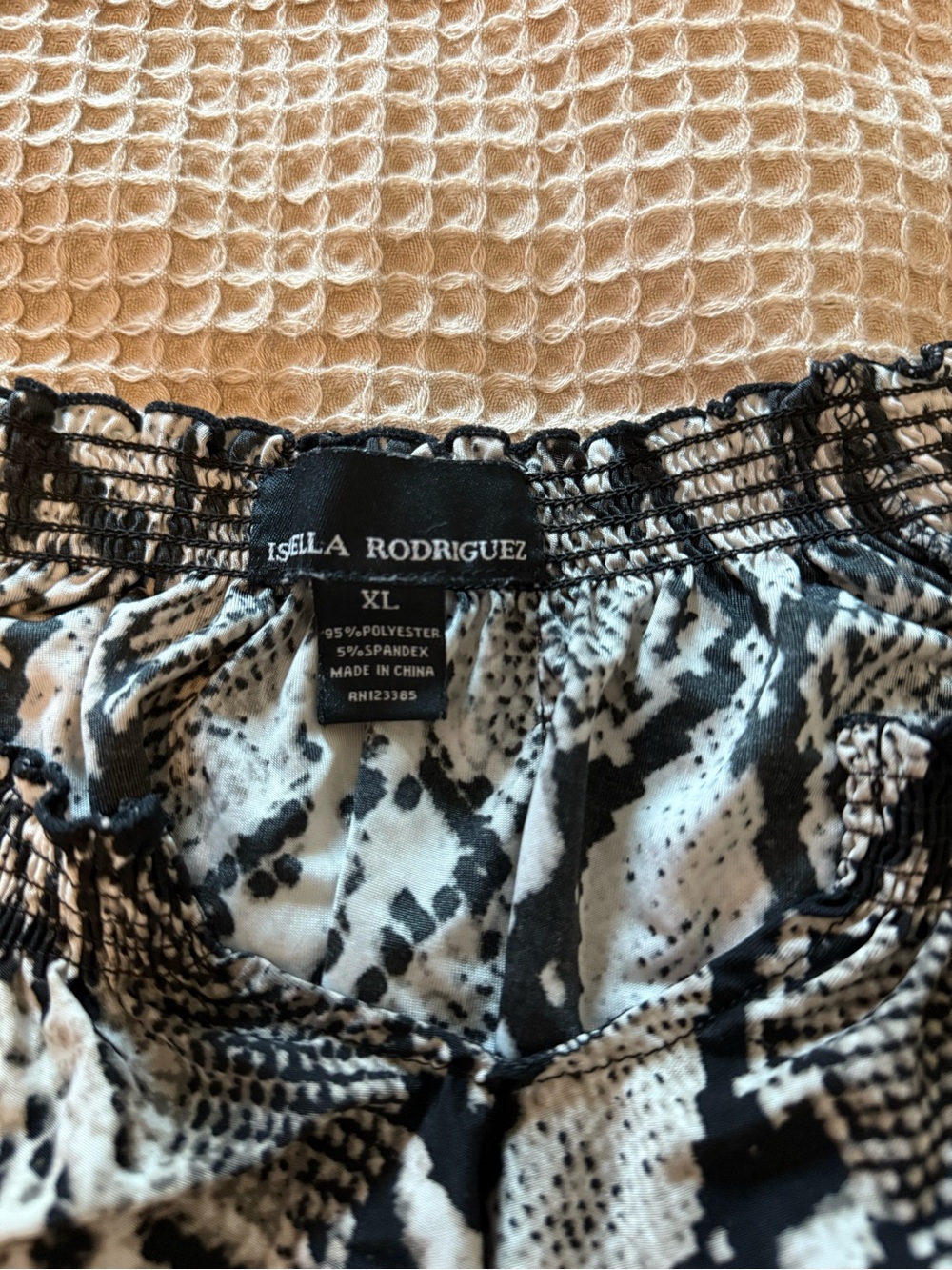 Isabella Rodriguez Black & Cream Smocked Snake-Print Blouse - Picture 3 of 4